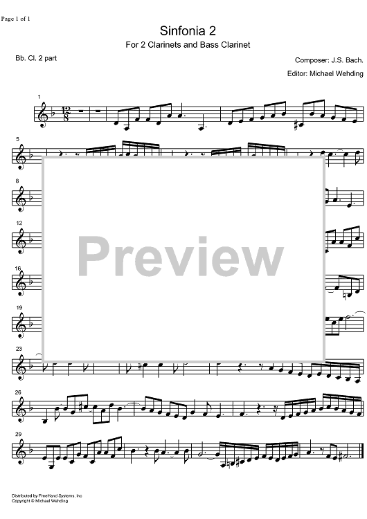 Three Part Sinfonia No. 2 BWV 788 c minor - B-flat Clarinet 2