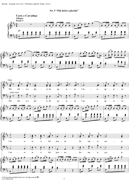 Più dolci e placide: No. 5 from "Tancredi", Act 1, Scene 3 - Score