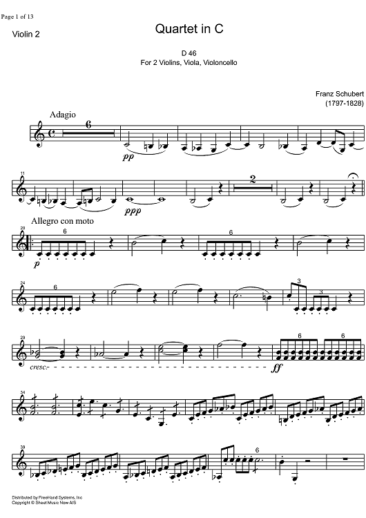String Quartet No. 4 C Major D46 - Violin 2