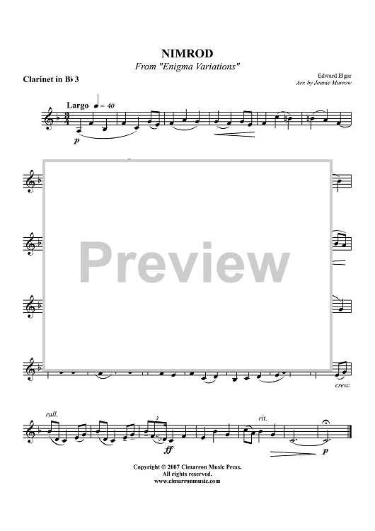 Nimrod from "Enigma Variations" - Clarinet 3 in B-flat