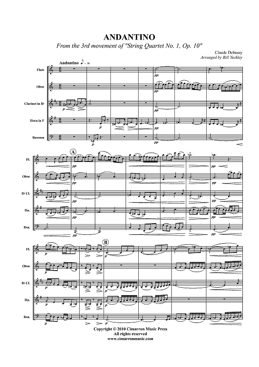 Andantino - From the 3rd movement of "String Quartet No. 1, Op. 10" - Score