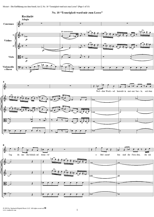 "Die Entführung aus dem Serail", Act 2, No. 10 "Traurigkeit ward mir zum Lose" - Full Score