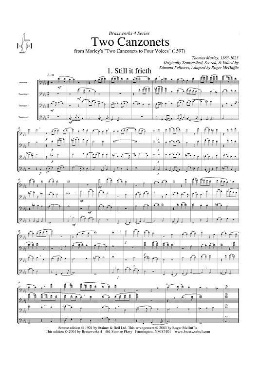 Two Canzonets - from Morley's "Two Canzonets to Four Voices" (1597) - Score