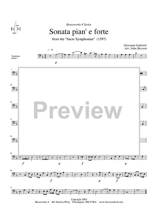 Sonata pian' e forte - from the "Sacre Symphoniae" (1597) - Trombone Choir I