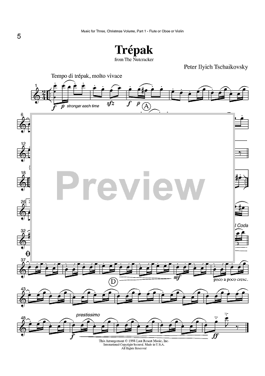 Trépak from the Nutcracker - Part 1 Flute, Oboe or Violin