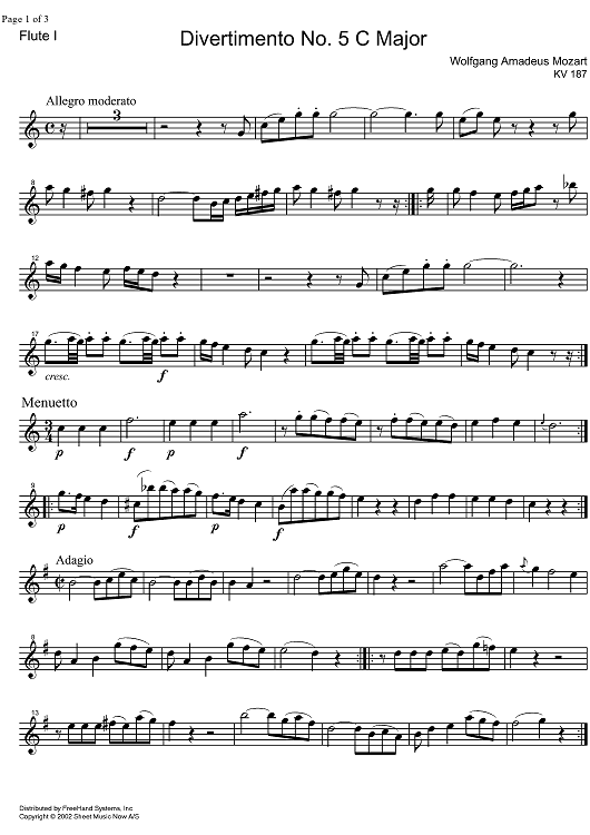 Divertimento No. 5 C Major KV187 - Flute 1
