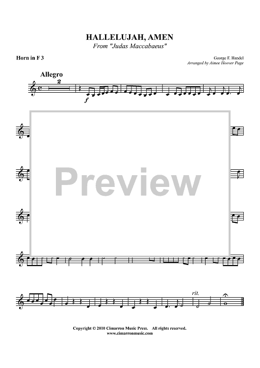 Hallelujah, Amen - From "Judas Maccabaeus" - Horn in F 3