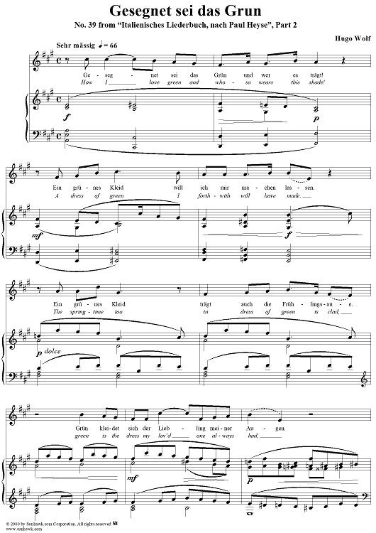 Gesegnet sei das Grün und wer es trägt!, No. 39 from "Italienisches Liederbuch, nach Paul Heyse", Part 2