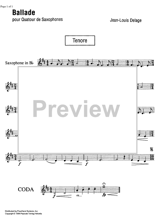 Ballade - B-flat Tenor Saxophone