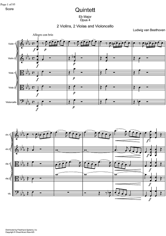 String Quintet Eb Major Op. 4 - Score