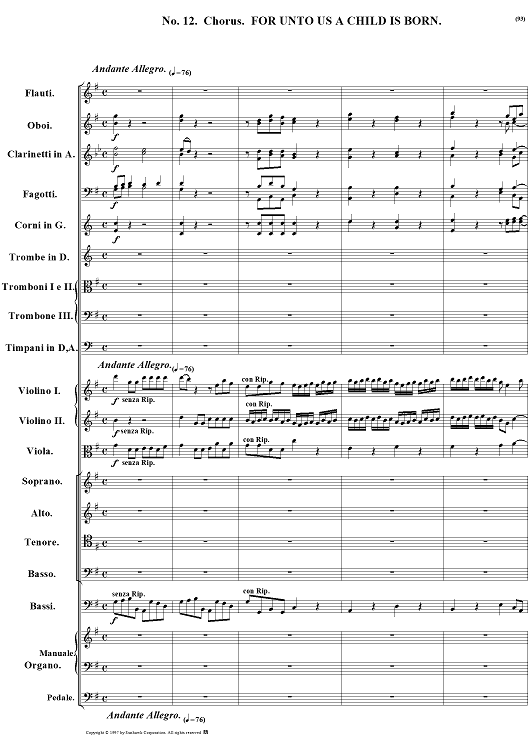 Messiah, no. 12: For unto us a Child is born - Full Score