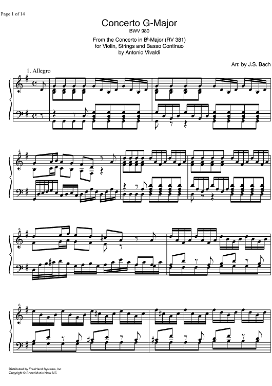 Concerto G Major BWV 980