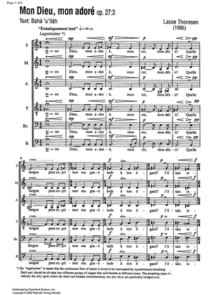 Mon Dieu, mon adoré Op.27 No. 3 - Score
