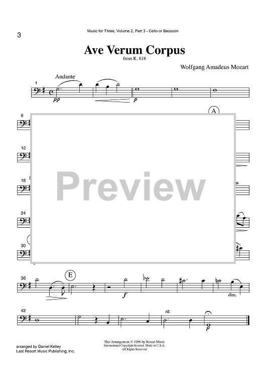 Ave Verum Corpus - K. 618 - Part 3 Cello or Bassoon
