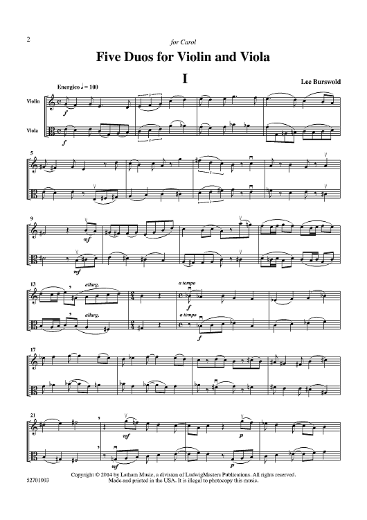 Five Duos for Violin and Viola - Score