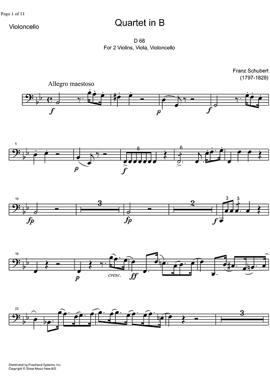 String Quartet No. 5 Bb Major D68 - Cello