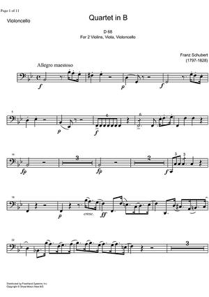 String Quartet No. 5 Bb Major D68 - Cello