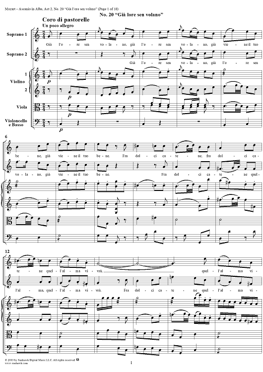 "Già l'ore  sen volano", No. 20 from "Ascanio in Alba", Act 2, K111 - Full Score
