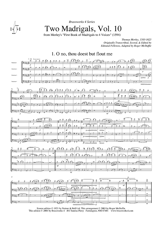 Two Madrigals, Vol. 10 - from Morley's "First Book of Madrigals to 4 Voices" (1594) - Score