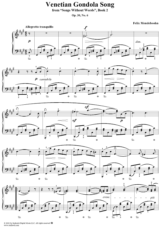 Songs Without Words, bk. 2, op. 30, no. 6 (Venetian Gondola Song)