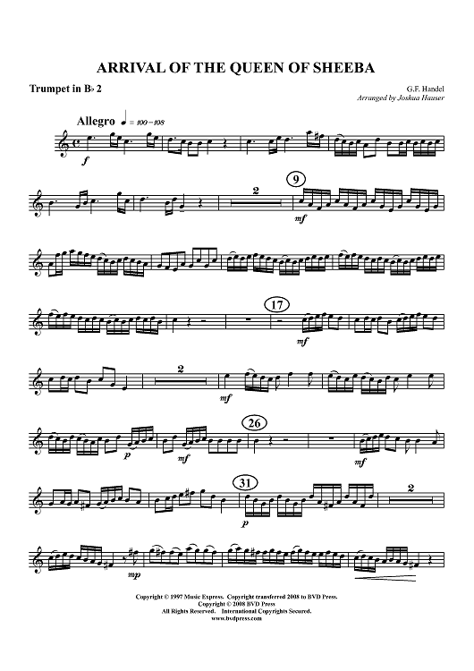 Arrival of the Queen of Sheeba - Trumpet 2