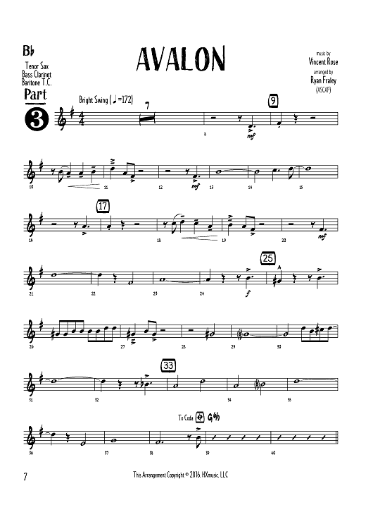 Avalon - Bb Instruments Part 3 - Bb Part 3