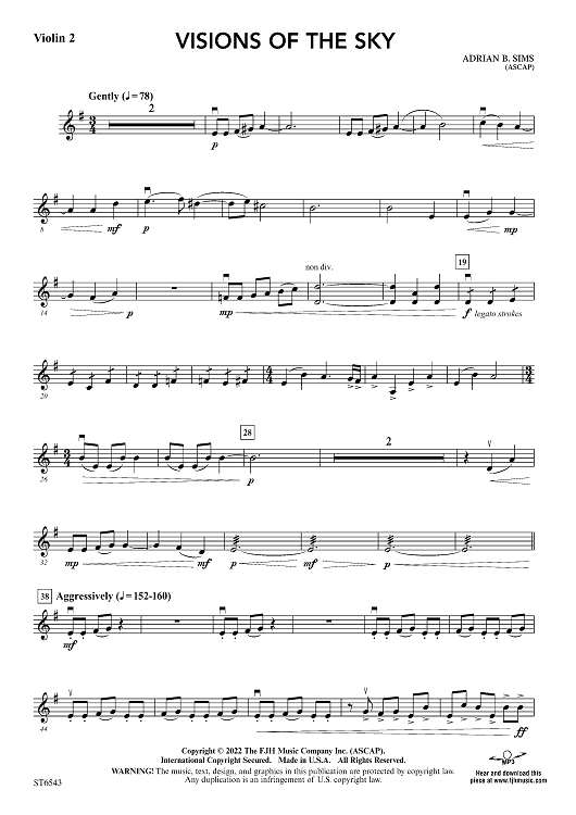 Visions of the Sky Violin 2 Sheet Music for String
