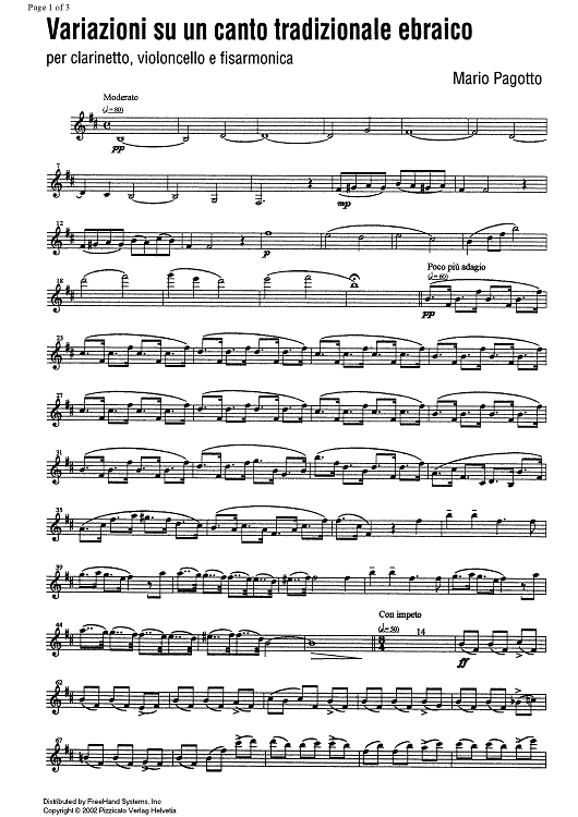 Variazioni su un acatno tradizionale ebraico - Clarinet in B-flat