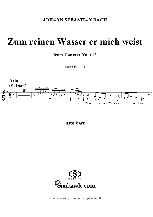 "Zum reinen Wasser er mich weist", Aria, No. 2 from Cantata No. 112: "Der Herr ist mein getreuer Hirt" - Alto
