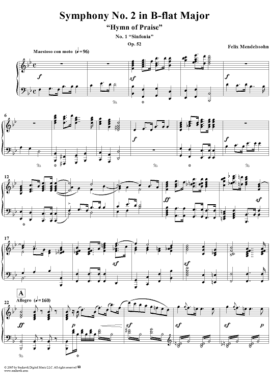 Sinfonia, No. 1 from Symphony No. 2 in B-flat Major "Hymn of Praise", Op. 52