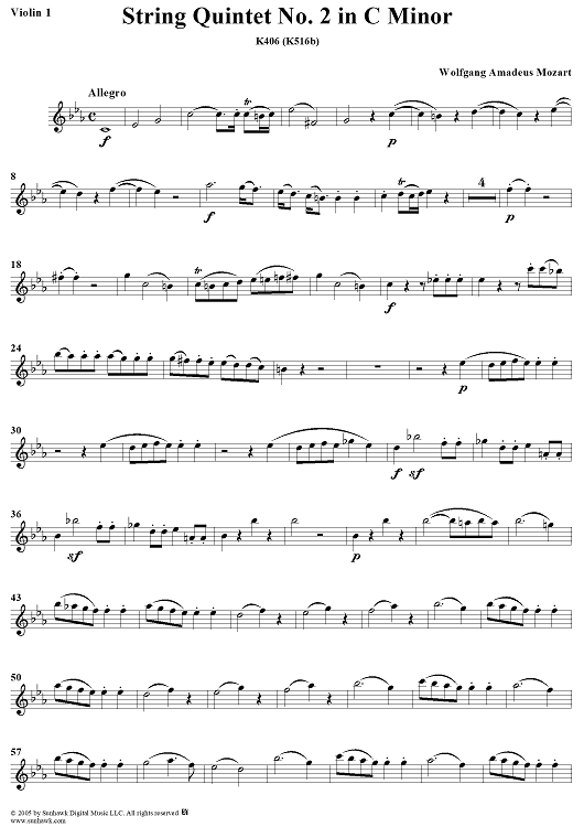 String Quintet No. 2 in C Minor, K406 - Violin 1