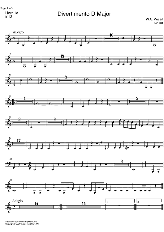 Divertimento No. 2 D Major KV131 - Horn in D 4