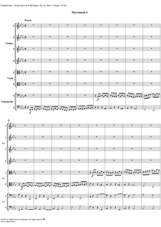 String Octet, Op. 20, Movement 4 - Score