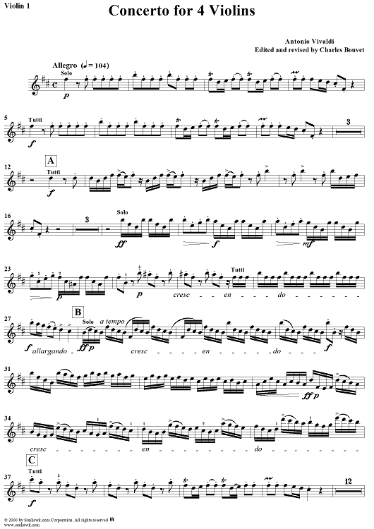 Concerto in B Minor, Op. 3, No. 10, RV580 from "L'Estro Armonico" - Violin 1