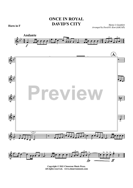 Once in Royal David's City - Horn in F