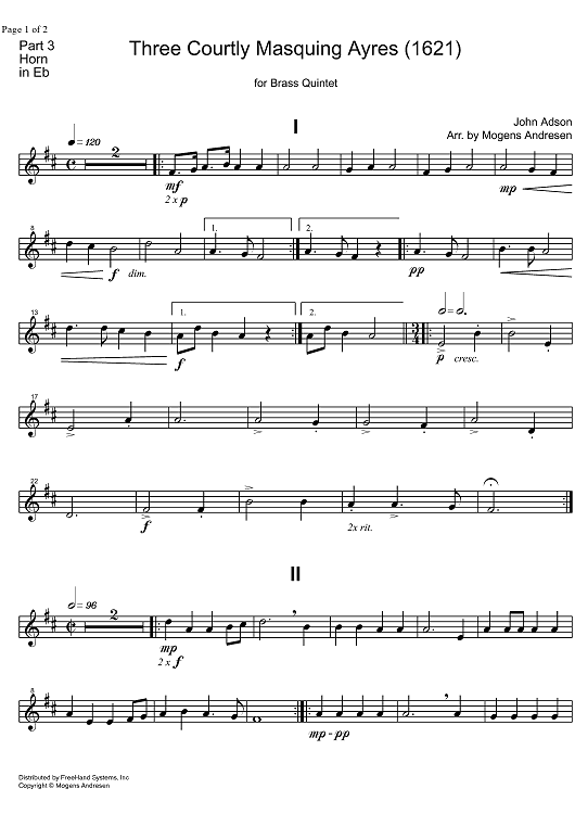 3 Courtly Masquing Ayres - Horn in E-flat