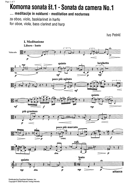 Sonata da camera No. 1 ... meditation and nocturnes - Viola