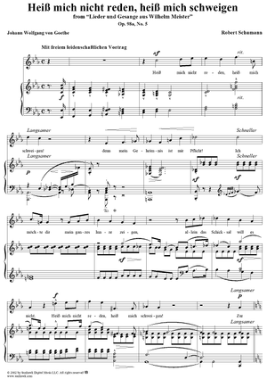 Lieder und Gesänge aus Wilhelm Meister, Op. 98a, No. 5 - Heiß mich nicht reden, heiß mich schweigen - No. 5 from "Lieder and Songs from Wilhelm Meister"  op. 98a
