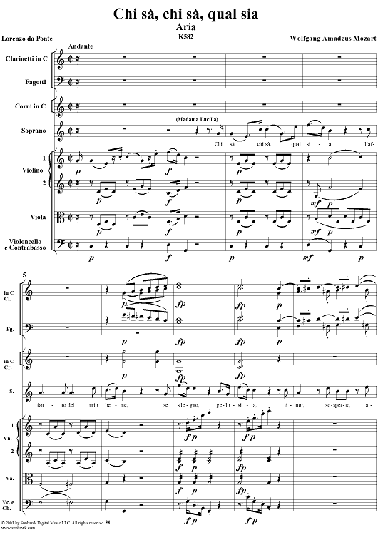 "Chi sà, chi sà, qual sia", aria, K582
