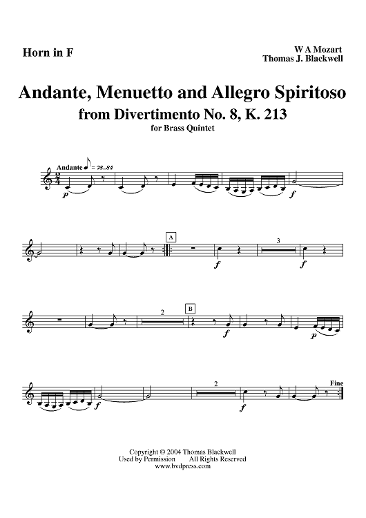 Andante, Menuetto and Allegro Spiritoso - Horn