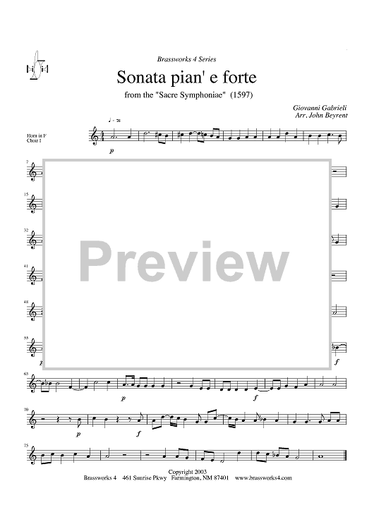 Sonata pian' e forte - from the "Sacre Symphoniae" (1597) - Horn in F Choir I