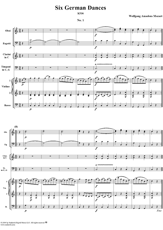 Six German Dances, K536 - Full Score