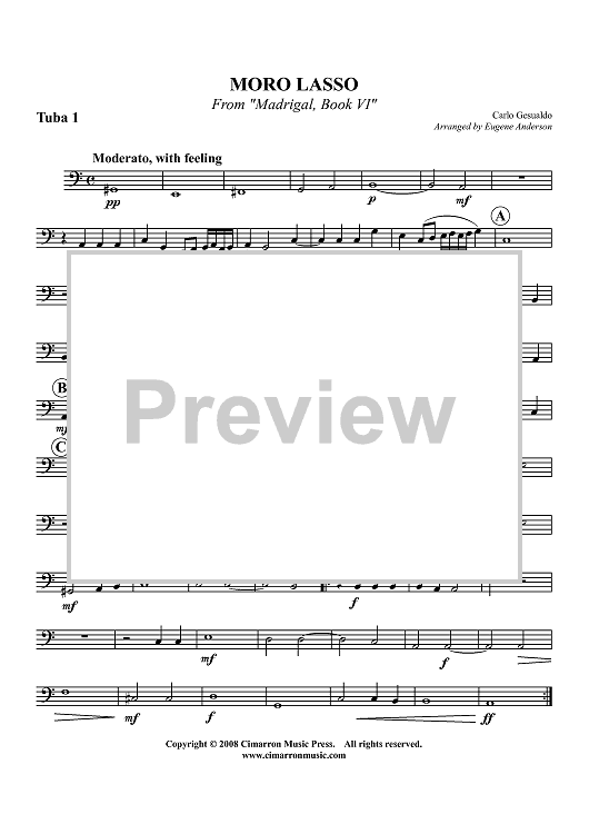 Moro Lasso - from "Madrigal, Book VI" - Tuba 1