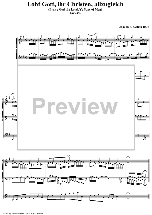 Lobt Gott, ihr Christen, allzugleich (Praise God the Lord, Ye Sons of Men), No. 11 (from "Das Orgelbüchlein"), BWV609