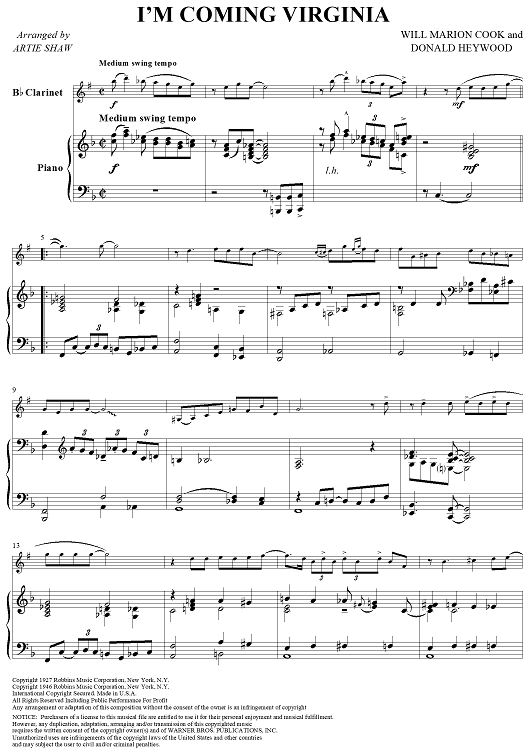I'm Coming Virginia - Piano Score