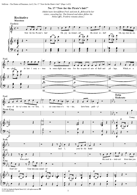 The Pirates of Penzance - Act II, No. 17: Now for the Pirate's lair! - Vocal Score