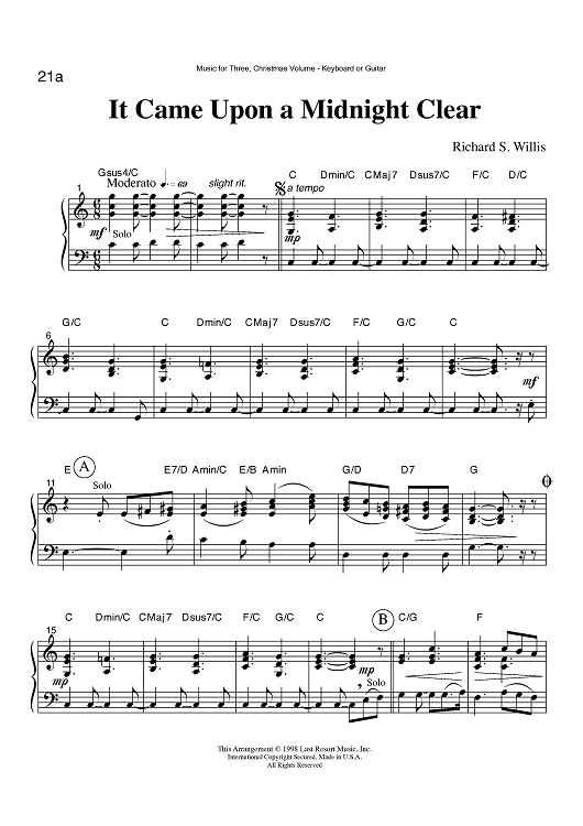 It Came Upon a Midnight Clear - Keyboard or Guitar