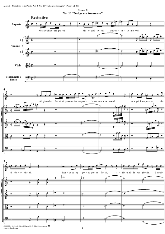 "Nel grave tormento", No. 13 from "Mitridate, rè di Ponto", Act 2, K74a (K87) - Full Score