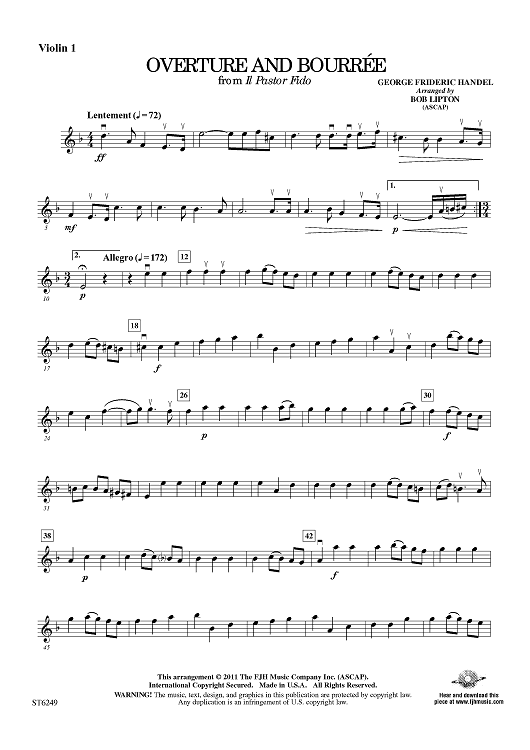 Overture and Bourrée from Il Pastor Fido - Violin 1