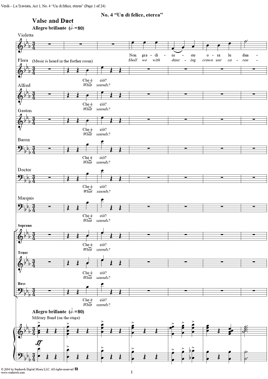 La Traviata, Act 1, No. 4, Valse and Duet. "Un di felice, eterea"